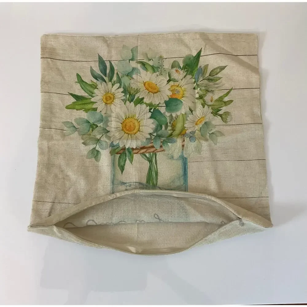 Set of 4 Farmhouse Floral Throw Pillow Covers 18x18 Daisy Bee Truck Beige